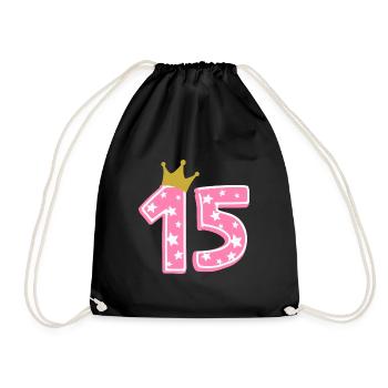 15 Krone 15. Geburtstag 15 Jahre - Turnbeutel - Schwarz - Vorne