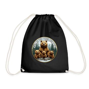 Grizzli avec ses oursons - Venez dans le Nord - Sac de sport léger - noir - Devant