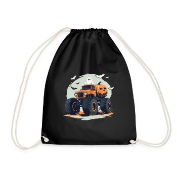 Monster Truck Halloween Ghost Pumpkin Boy - Drawstring Bag - black - Front