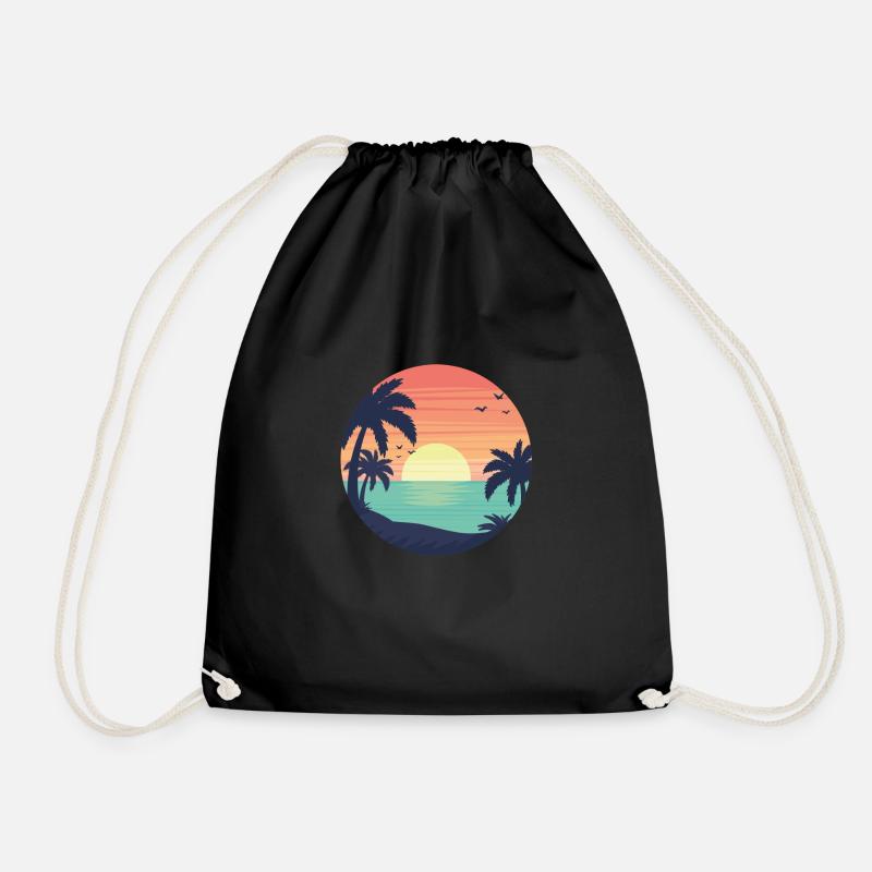 Sunset at the beach - Drawstring Bag - black