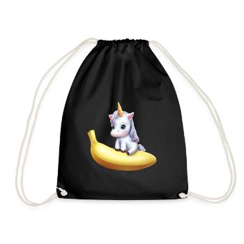 Einhorn auf Banane - Turnbeutel - Schwarz - Vorne