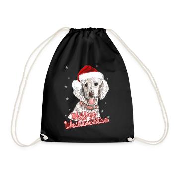 Wuffige Weihnachten - weihnachtliches Pudelmotiv - Turnbeutel - Schwarz - Vorne