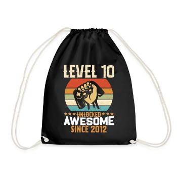 Level 10 Year Unlocked Gaming Birthday Gift - Drawstring Bag - black - Front