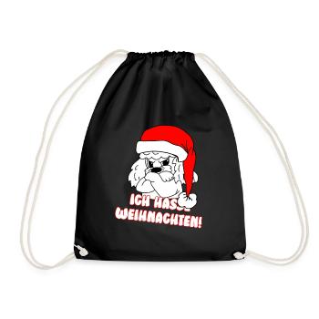 Comicstyle Pudelmotiv - Weihnachten ohne mich - Turnbeutel - Schwarz - Vorne