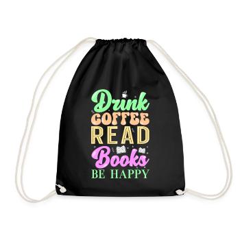 Read coffee books - Drawstring Bag - black - Front