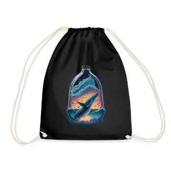 Whale Bottle - Drawstring Bag - black - Front
