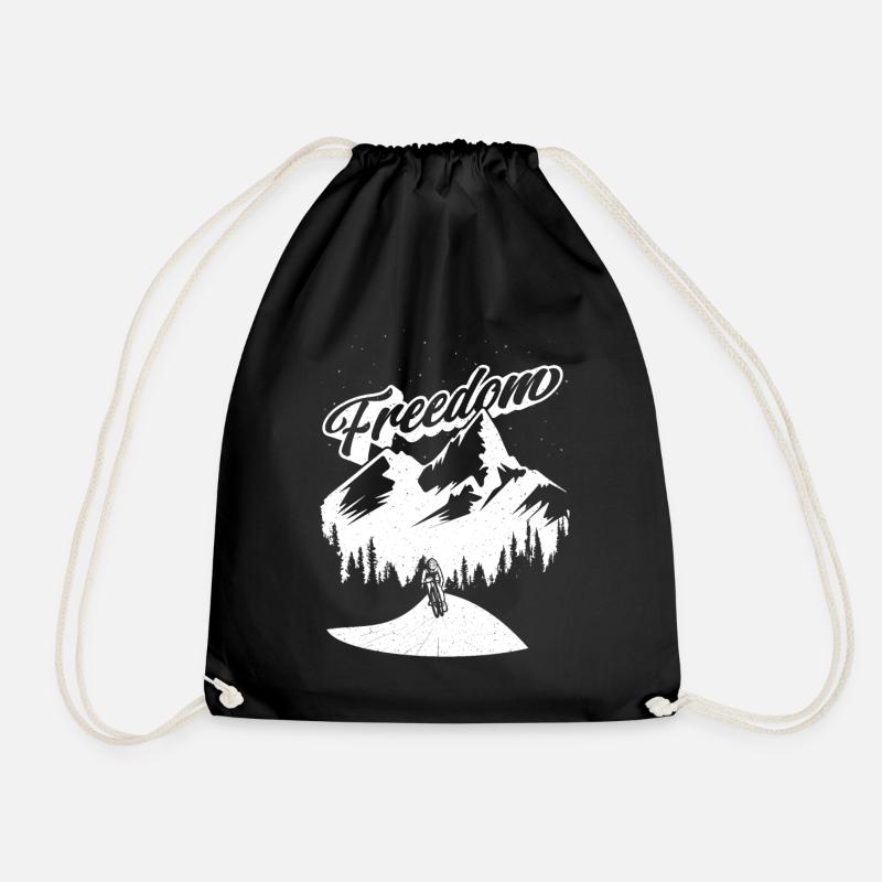 Illustration Bike Running Mountain Graphic - Drawstring Bag - black