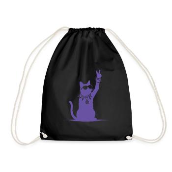 Purple Rocker Cat Silhouettes Design - Drawstring Bag - black - Front