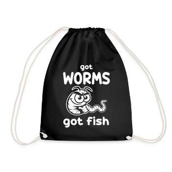 Got Worms Got Fish – Lustiges Anglerwurm Design - Turnbeutel - Schwarz - Vorne
