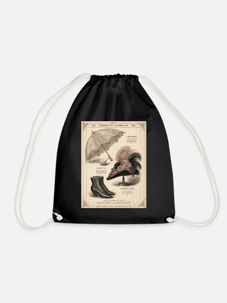 Victorian Parasol and Vintage Accessories - Drawstring Bag - black