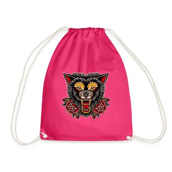 Tatouage traditionnel Loup en colère - Sac de sport léger - fuchsia - Devant
