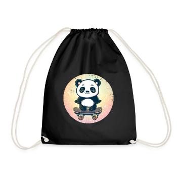 Skateboard panda in sunset - Drawstring Bag - black - Front