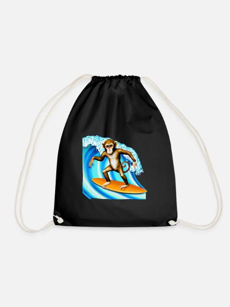 Surfer Affe - Turnbeutel - Schwarz
