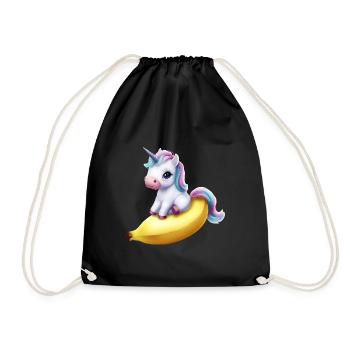 Einhorn auf Banane - Turnbeutel - Schwarz - Vorne