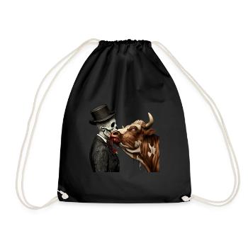 Gentlemen zombie kisses cow - Drawstring Bag - black - Front