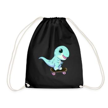 Skateboard Dinosaurier - Turnbeutel - Schwarz - Vorne