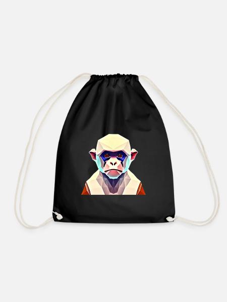Polygon Monkey - Drawstring Bag - black