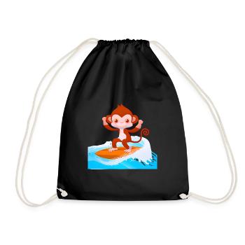 Surfer Monkey - Drawstring Bag - black - Front
