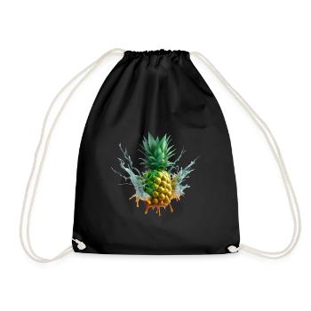 Farbenfrohe Ananas - Turnbeutel - Schwarz - Vorne