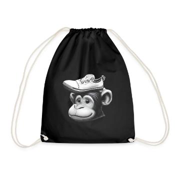 Affe mit Schuh-Hut - Turnbeutel - Schwarz - Vorne
