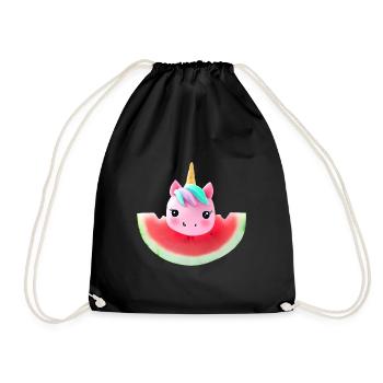 Wassermelonen Einhorn - Turnbeutel - Schwarz - Vorne