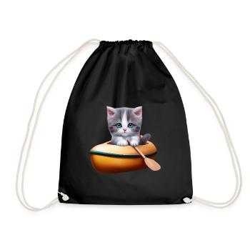 Cute cat in kayak - Drawstring Bag - black - Front