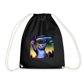 Selfie de chat avec OVNI - Sac de sport léger - noir - Devant