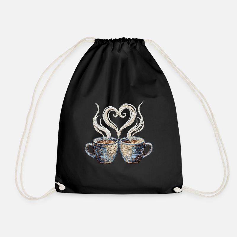 Coffee date Valentinstag bestickter Look (gedruckt) - Turnbeutel - Schwarz