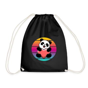 Vintage Panda Bear Heart Sunset - Drawstring Bag - black - Front