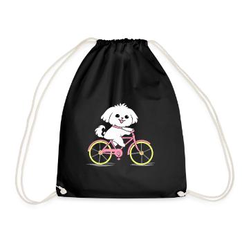 Maltesisches Fahrrad Hund Geschenk Retro - Turnbeutel - Schwarz - Vorne