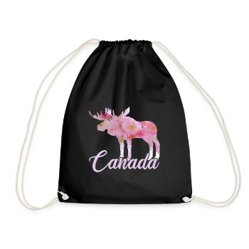 Flowers Canada Moose - Drawstring Bag - black - Front
