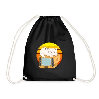 Cat Tv Sunset - Drawstring Bag - black - Front