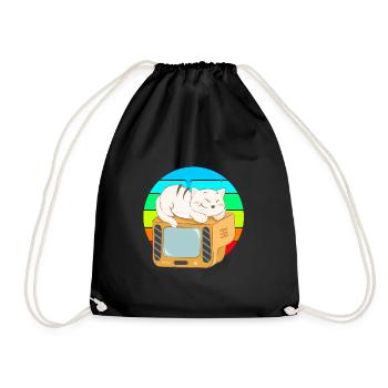Cat Tv Sunset - Drawstring Bag - black - Front