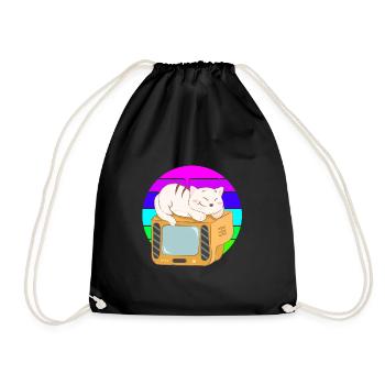 Cat Tv Sunset - Drawstring Bag - black - Front