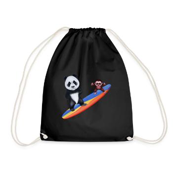Surfing Panda and Monkey - Drawstring Bag - black - Front