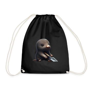 Cute mole with shovel - Drawstring Bag - black - Front