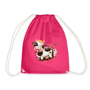Chocolate cow with cocoa splashes - Drawstring Bag - fuchsia - Front
