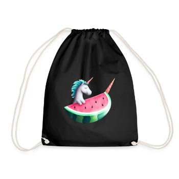 Wassermelonen Einhorn - Turnbeutel - Schwarz - Vorne