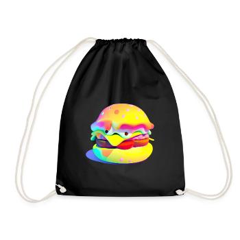Colorful kawaii hamburger - Drawstring Bag - black - Front