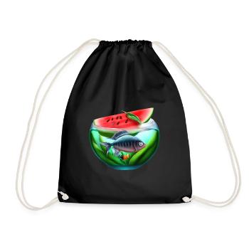 Watermelon aquarium with fish - Drawstring Bag - black - Front