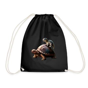 Dinosaur on turtle - Drawstring Bag - black - Front