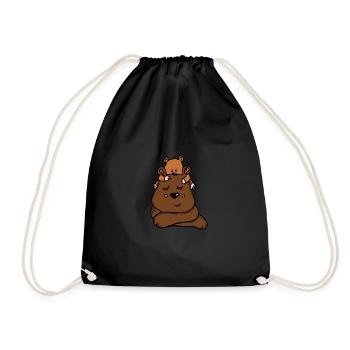 Grizzly bear mom and baby bear - Drawstring Bag - black - Front