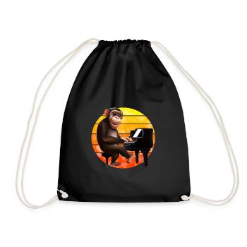 Monkey at the piano - Drawstring Bag - black - Front