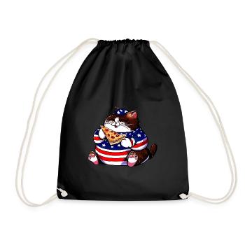 Fat American Pizza Cat - Drawstring Bag - black - Front