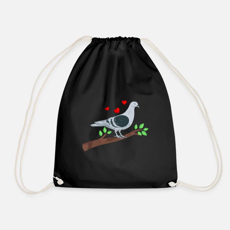 Dove on a branch with heart - Drawstring Bag - black