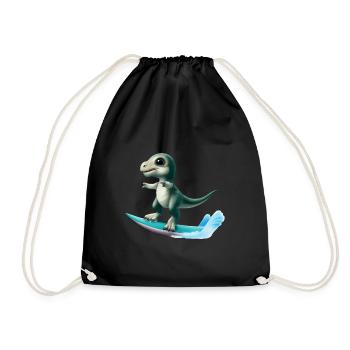 Surfer Dino - Turnbeutel - Schwarz - Vorne