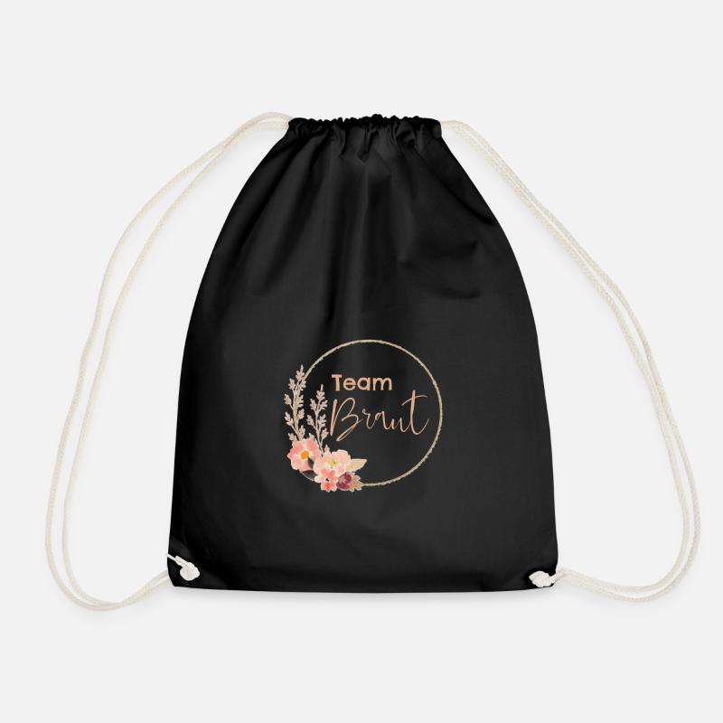 Team Braut - rosa Blumen - Turnbeutel - Schwarz