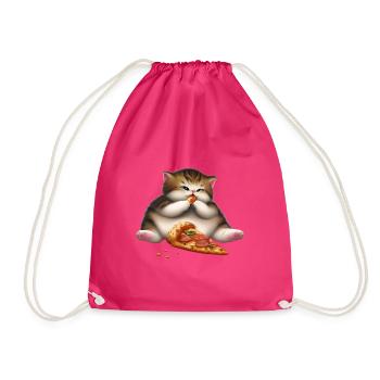 Pizza lover cat - Drawstring Bag - fuchsia - Front