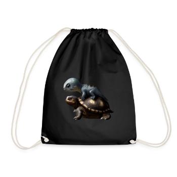 Dinosaur on turtle - Drawstring Bag - black - Front