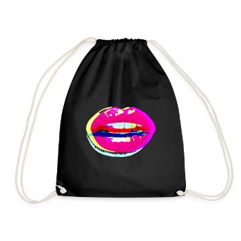 Sexy Lips 2 crossed neon colored - Drawstring Bag - black - Front
